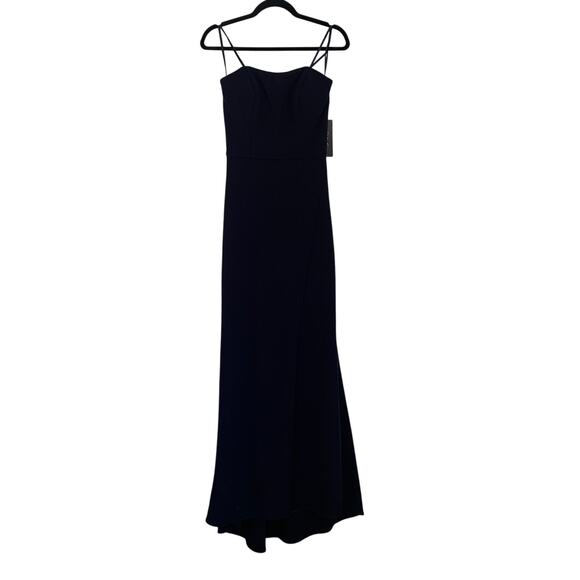 NWT La Femme 28835 Strapless Leg Slit Double Strap Back in Navy Blue - Picture 2 of 11
